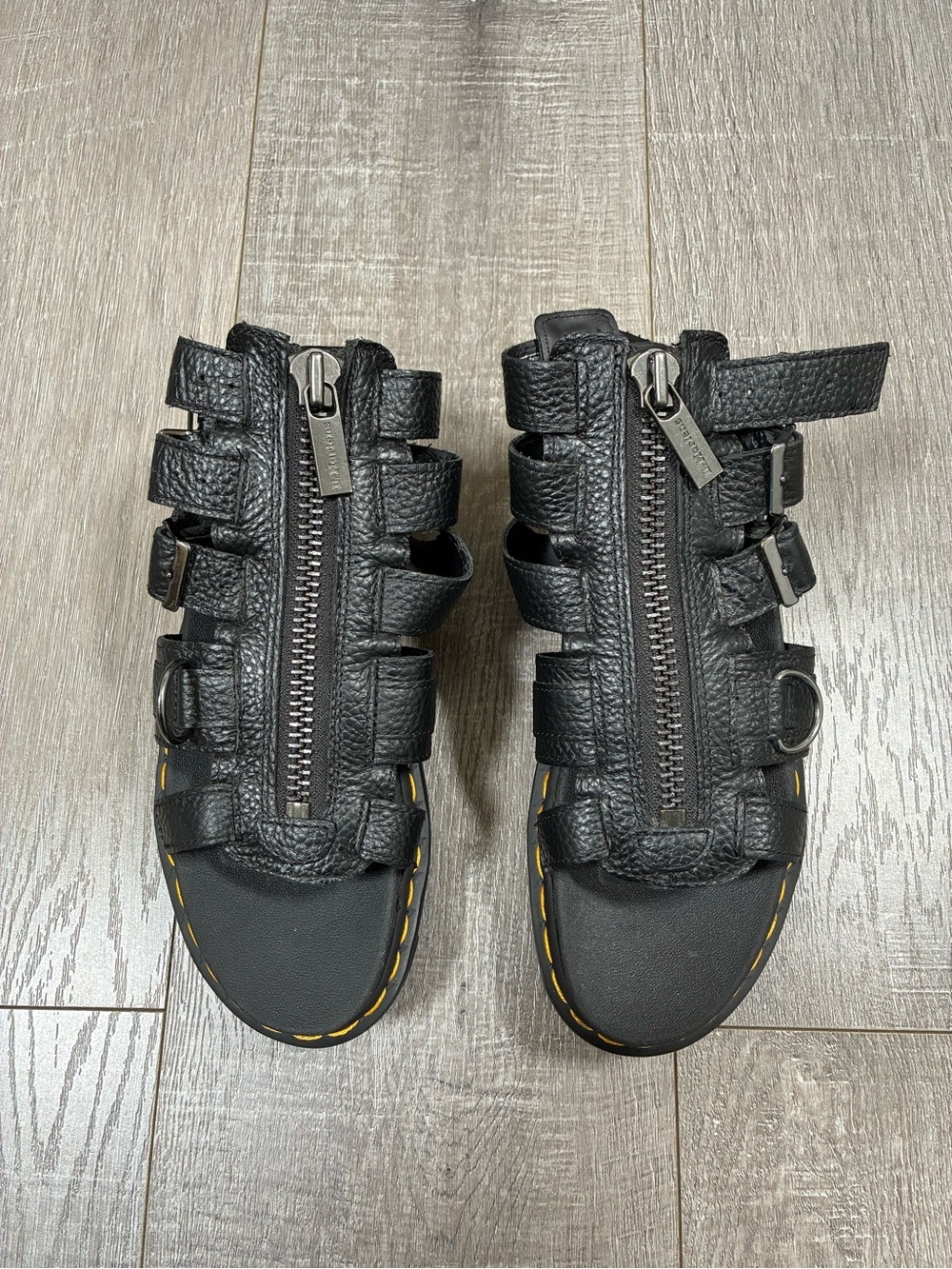 Dr. Martens Olson Black Leather Gladiator Platform Zip Sandals Size 5